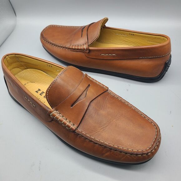 Zelli Monza mens tan brown Italian Calfskin Driver Penny Loafers Italy sz 11.5 main image 5